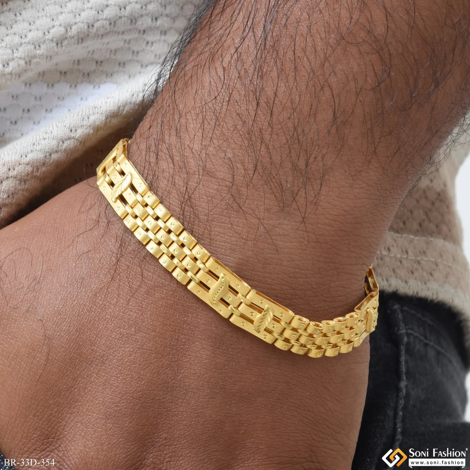 1 Gram Gold Plated Artisanal Design Box Bracelet for Men - Style D354