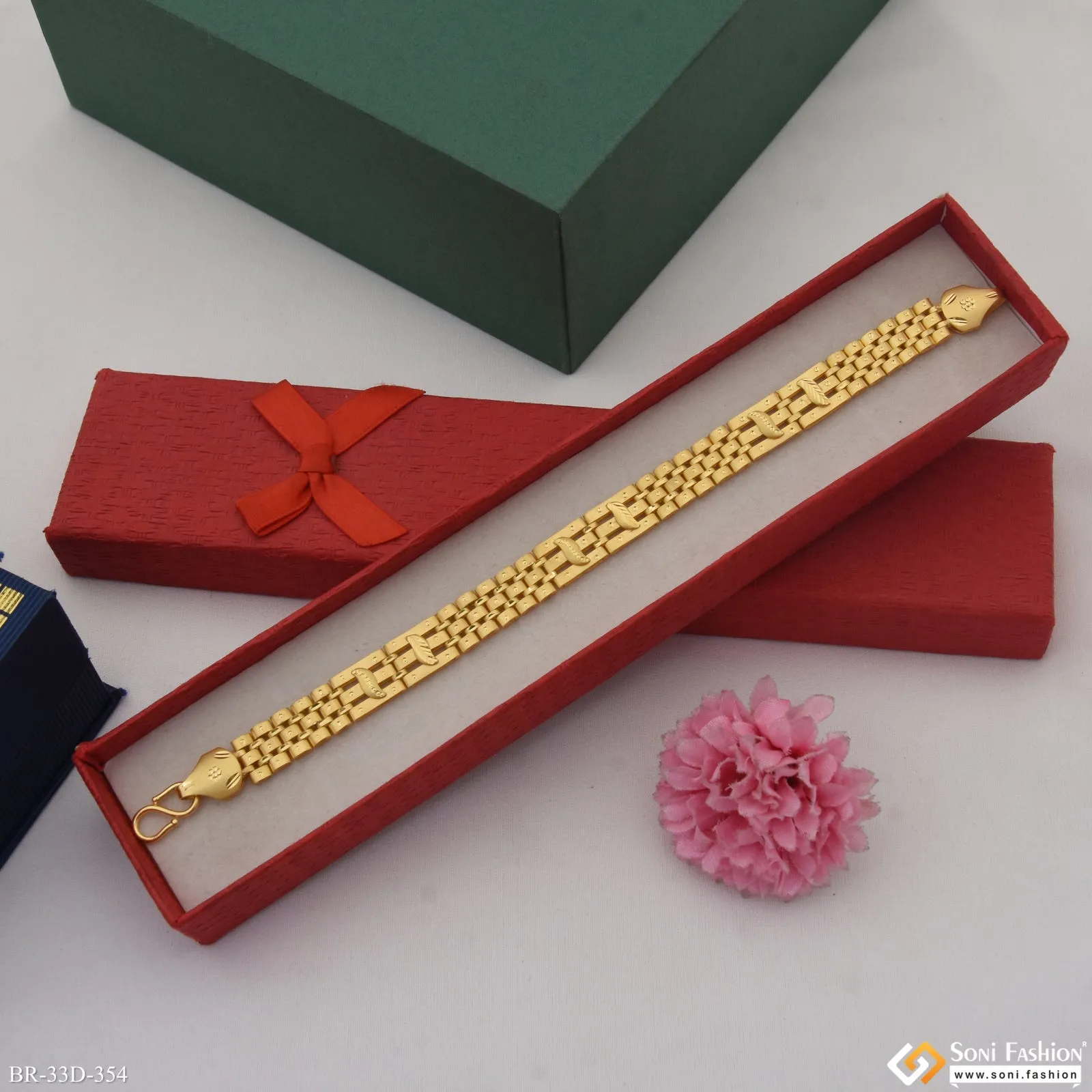 1 Gram Gold Plated Artisanal Design Box Bracelet for Men - Style D354
