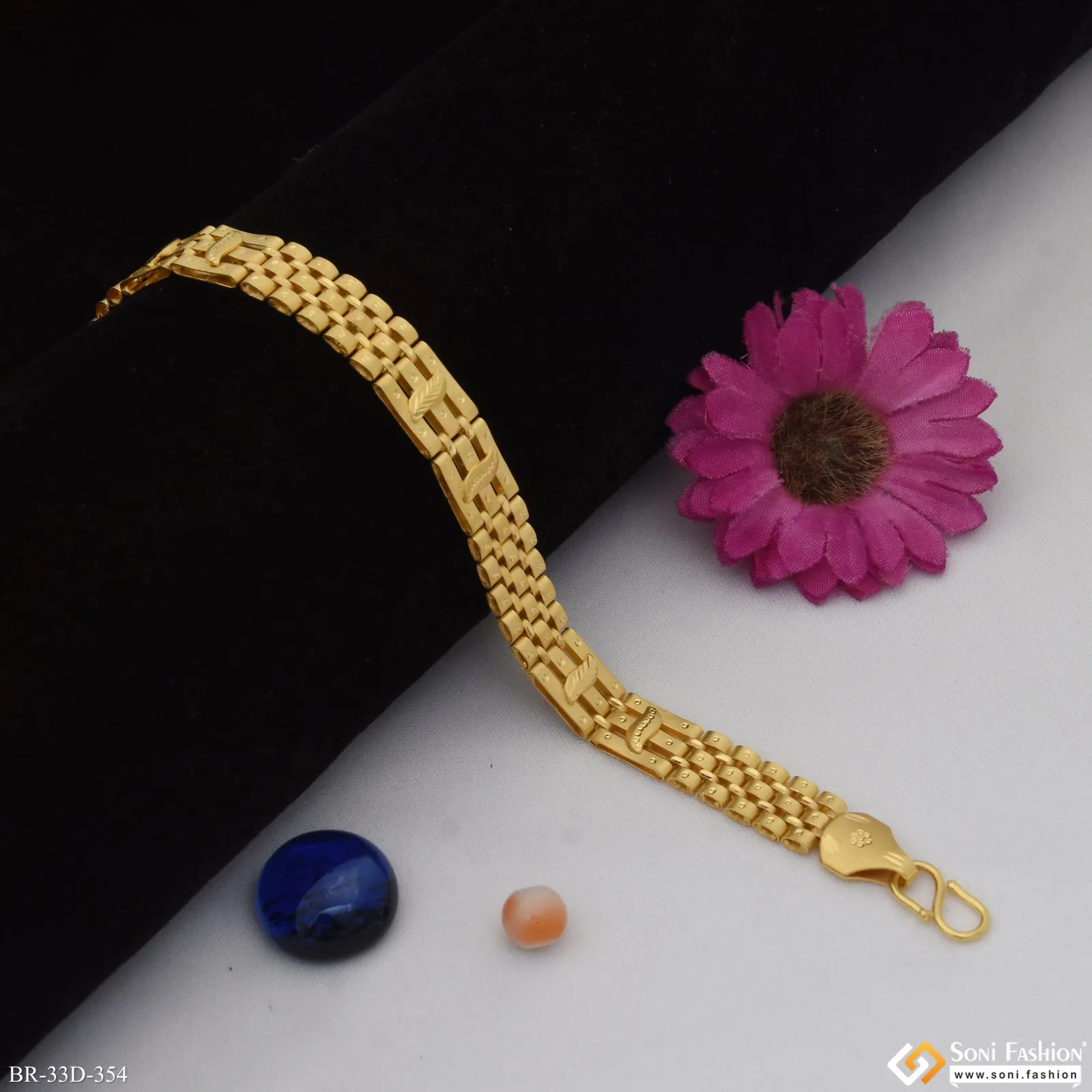 1 Gram Gold Plated Artisanal Design Box Bracelet for Men - Style D354