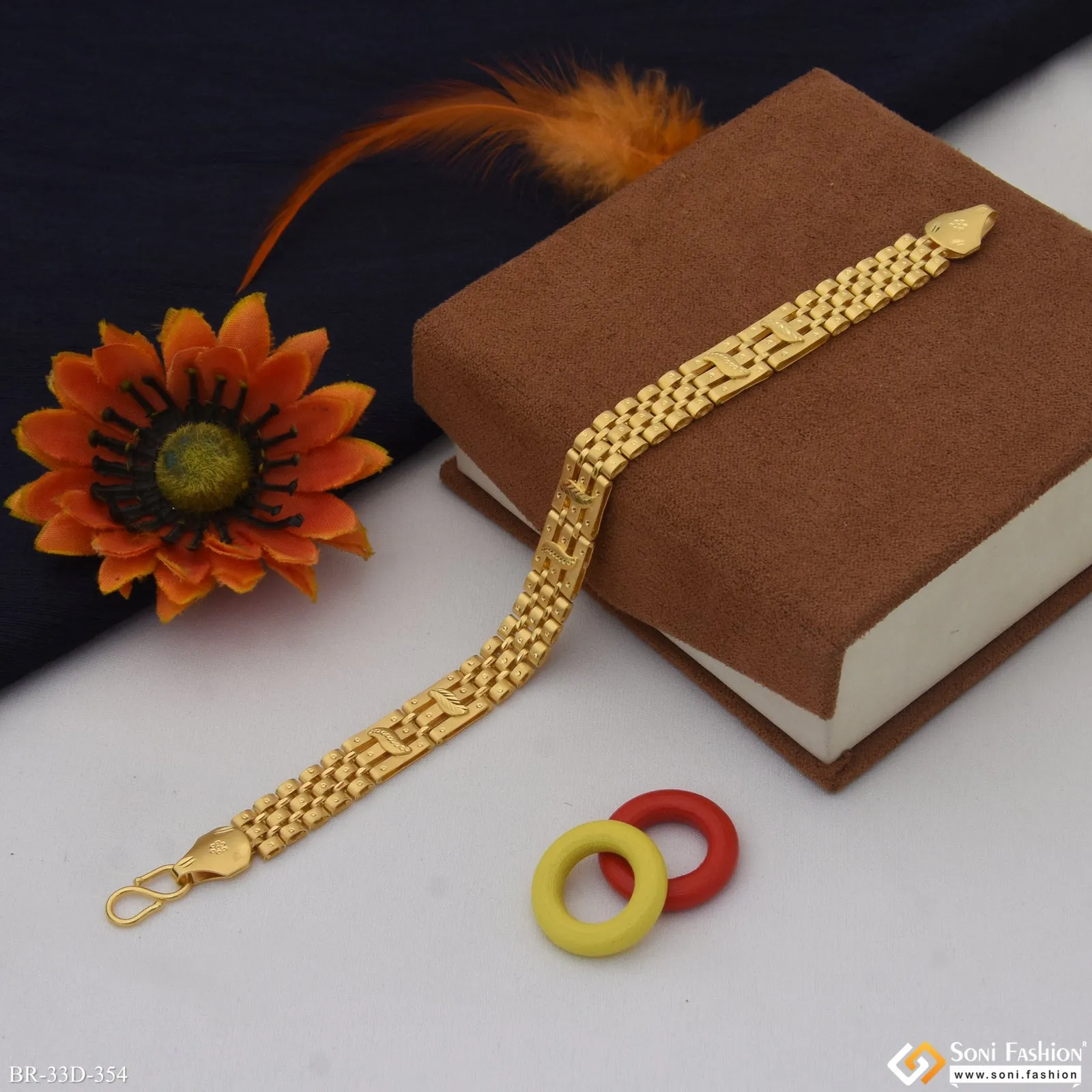 1 Gram Gold Plated Artisanal Design Box Bracelet for Men - Style D354
