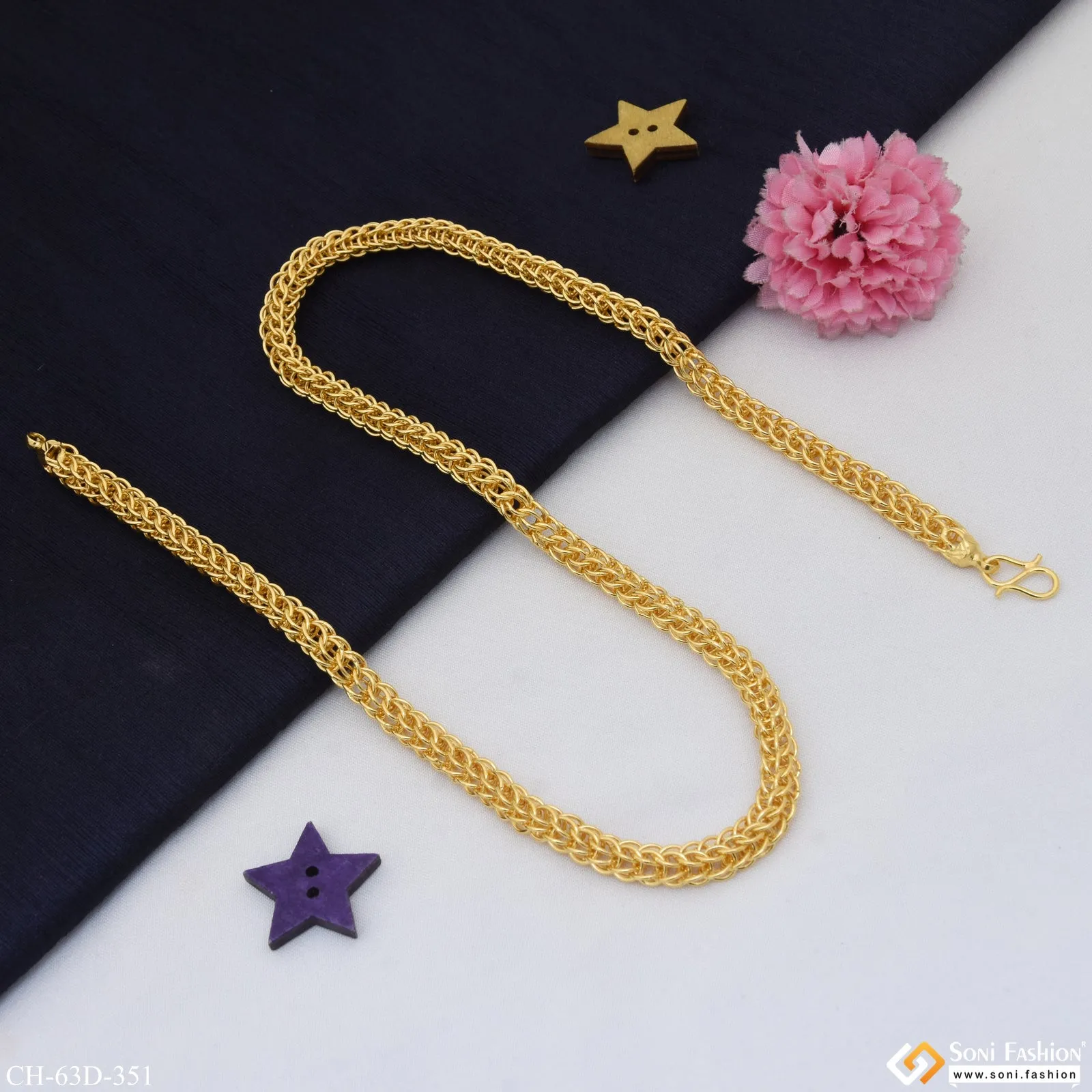 1 Gram Gold Plated C Into C Trending Design Chain for Men - Style D351