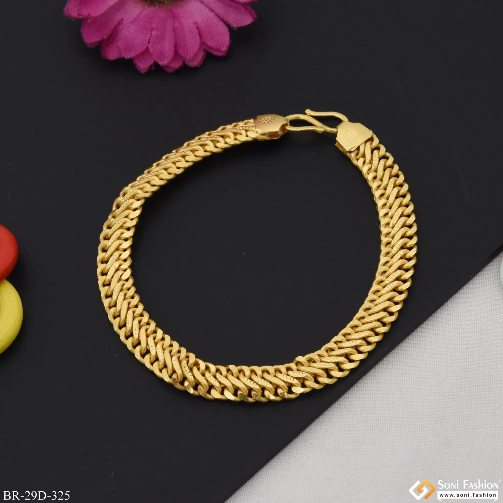 1 Gram Gold Plated Stylish Design Linked Bracelet for Men - Style D325