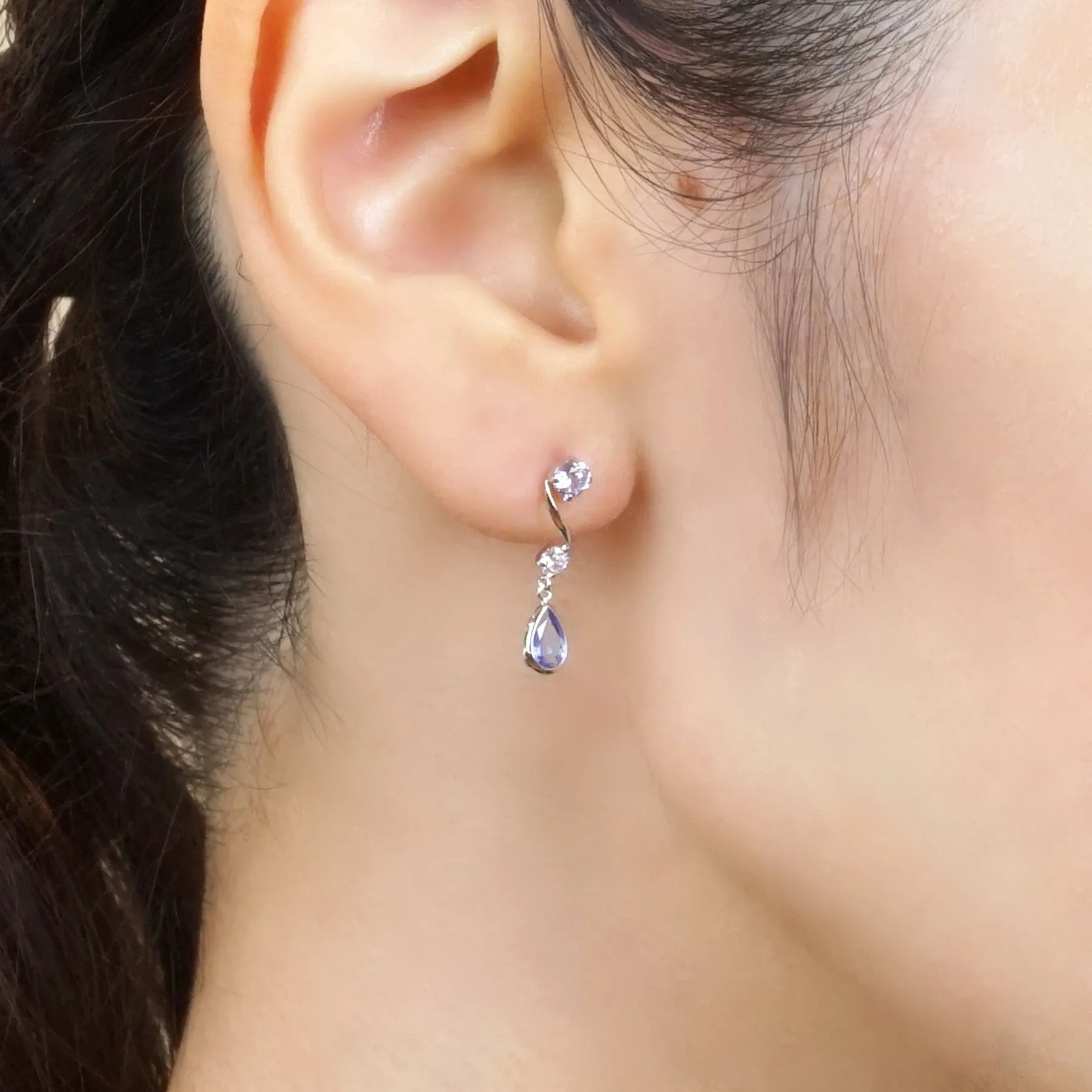 14K/10K White Gold Blue Quartz Swinging Earrings