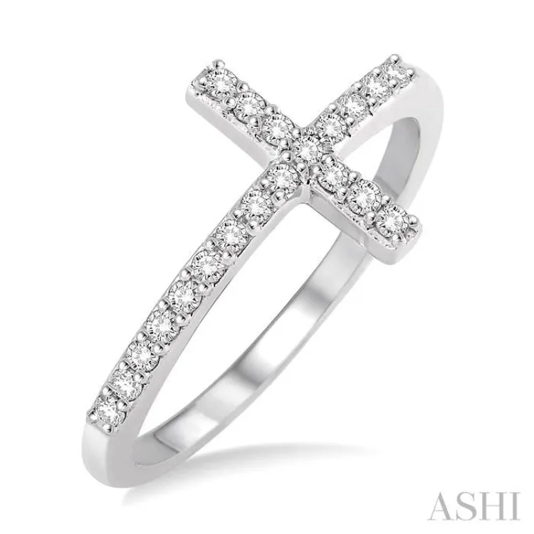 1/5 ctw Round Cut Diamond Cross Ring in 14K White Gold