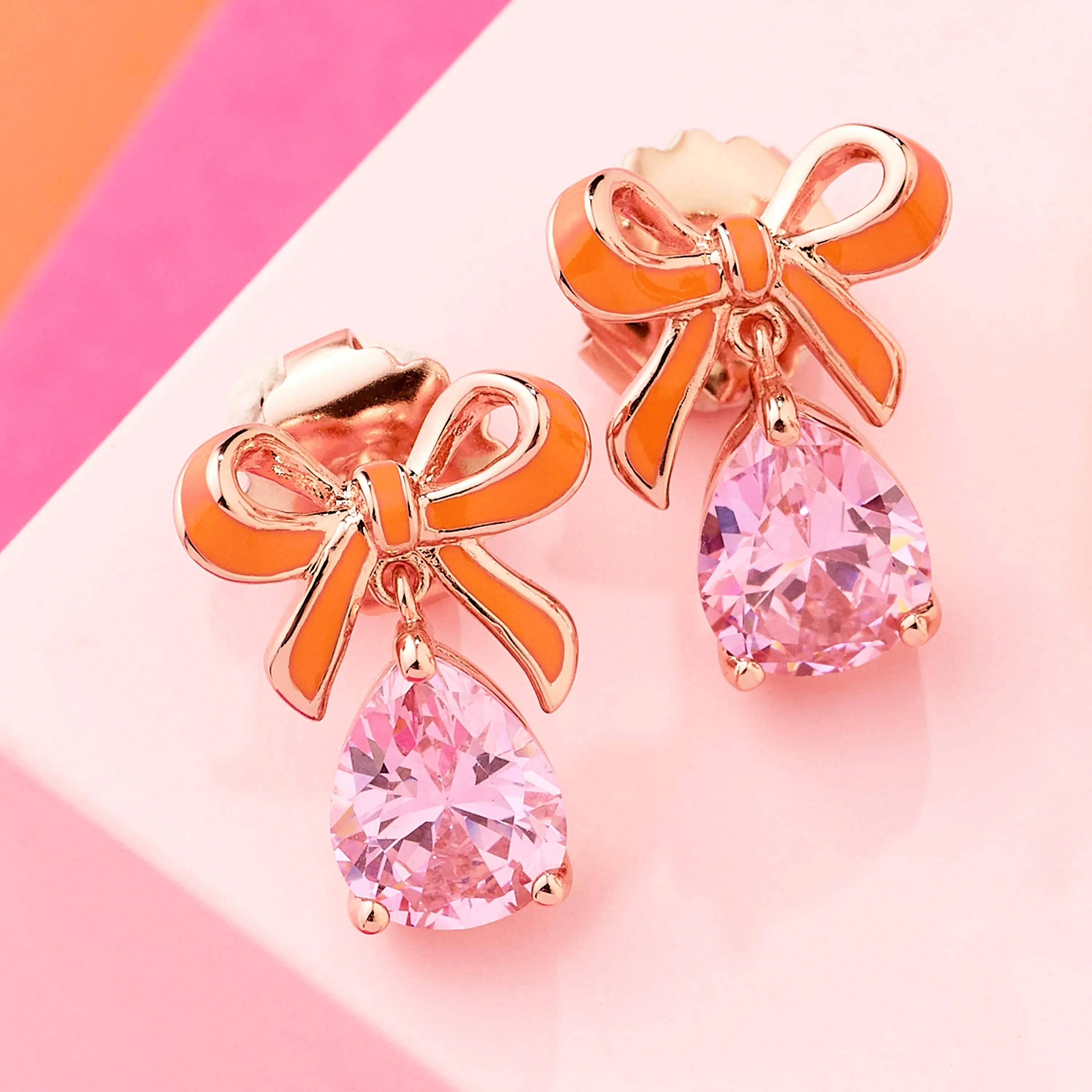 Amelia Bow Stud Earrings, Coral & Pink - Rose Gold - AS22TRE30