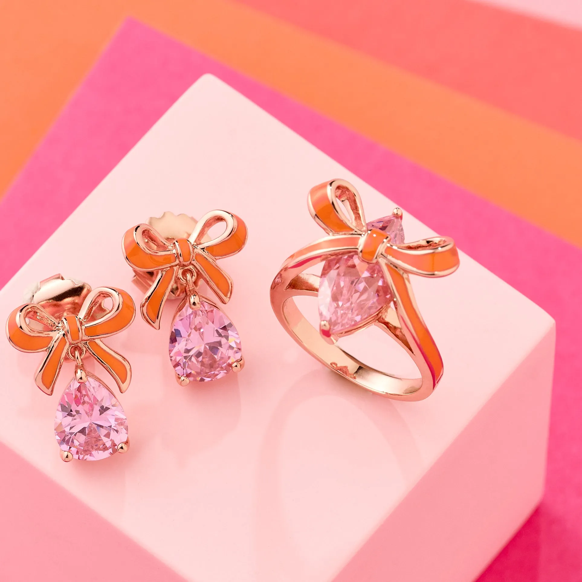 Amelia Bow Stud Earrings, Coral & Pink - Rose Gold - AS22TRE30