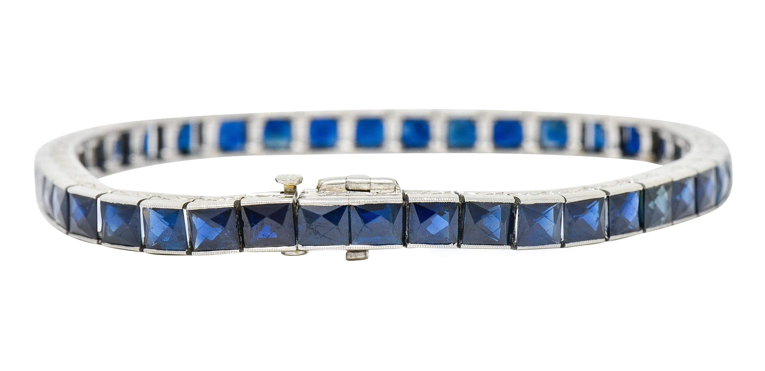 Art Deco 14.00 CTW French Cut Sapphire Platinum Line Bracelet