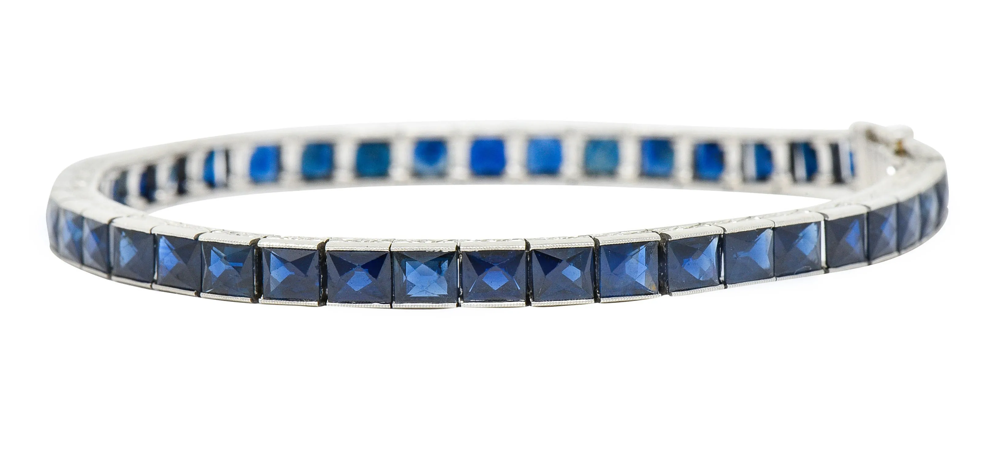 Art Deco 14.00 CTW French Cut Sapphire Platinum Line Bracelet