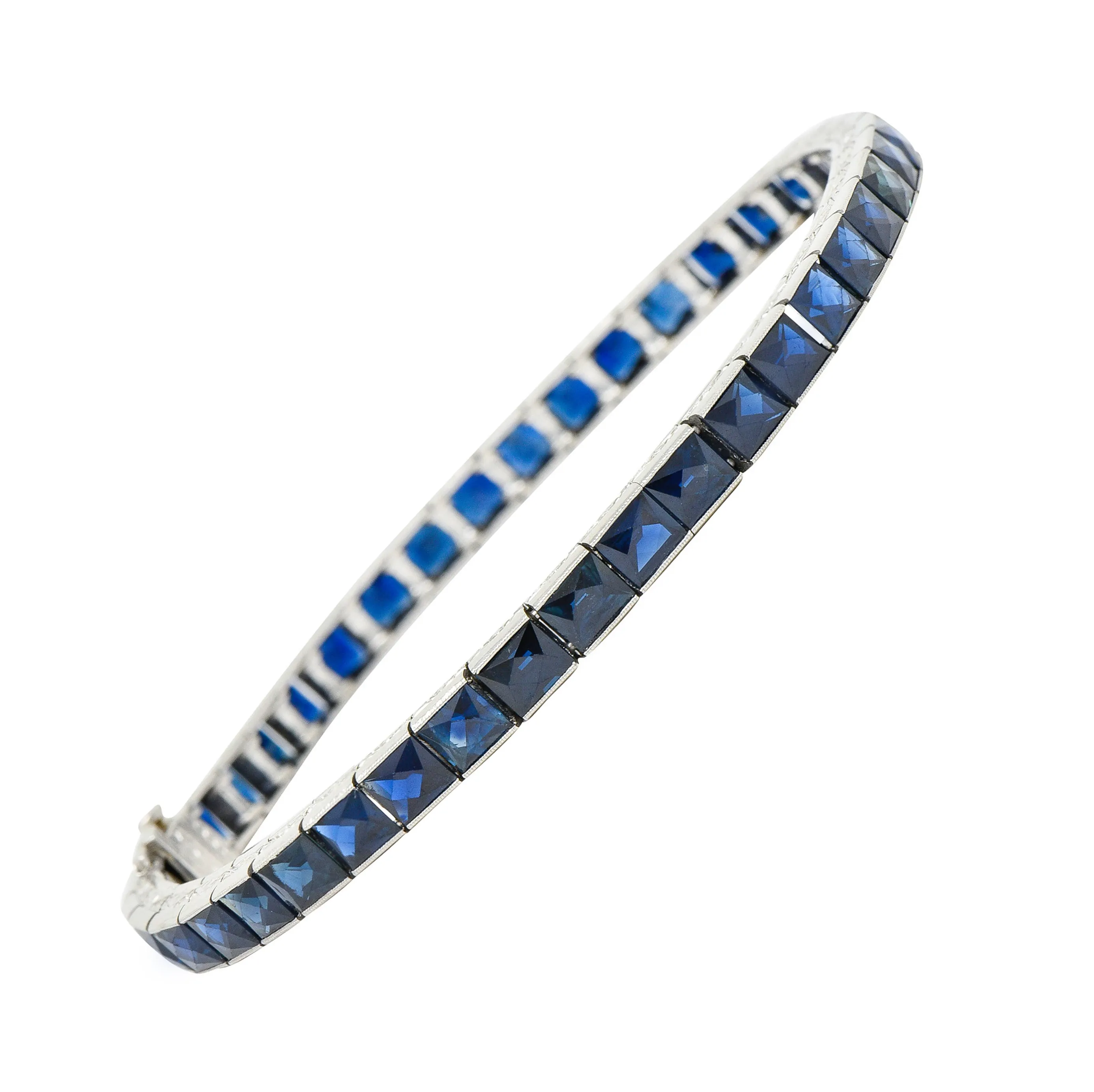 Art Deco 14.00 CTW French Cut Sapphire Platinum Line Bracelet