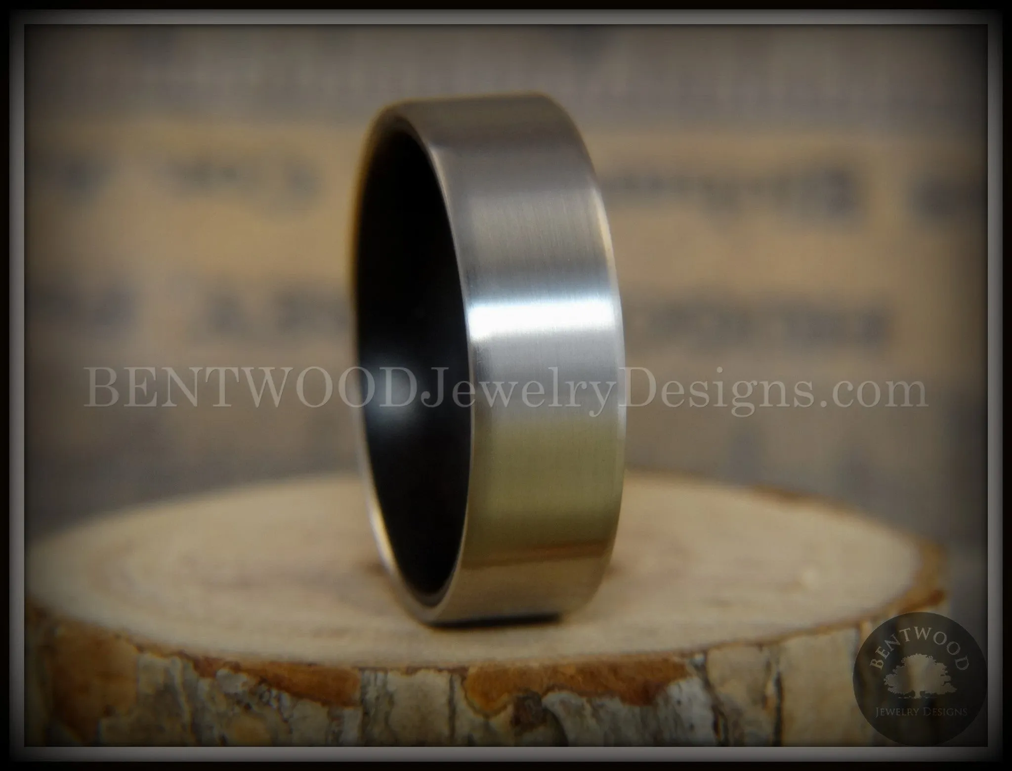 Bentwood Ring - Gaboon Ebony Core Ring and Surgical Grade Hypo-Allergenic Stainless Steel Exterior