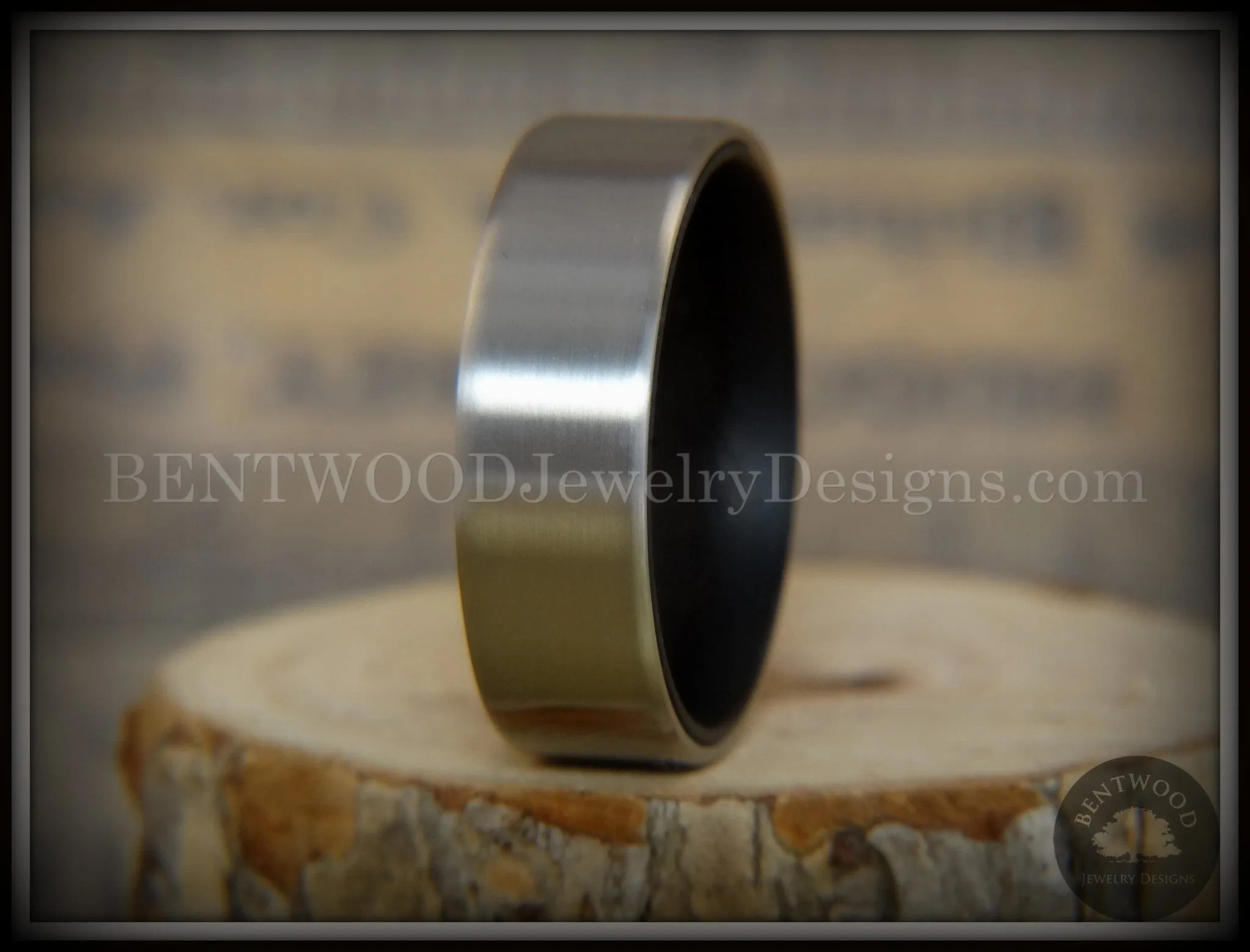 Bentwood Ring - Gaboon Ebony Core Ring and Surgical Grade Hypo-Allergenic Stainless Steel Exterior