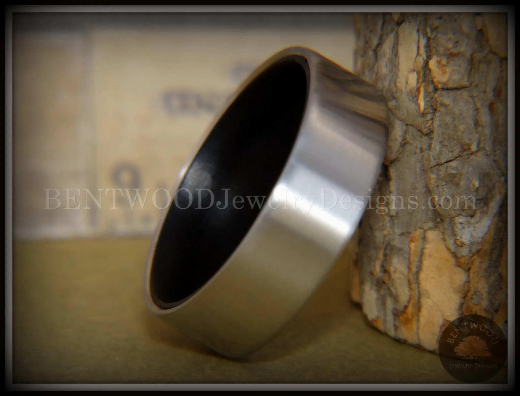 Bentwood Ring - Gaboon Ebony Core Ring and Surgical Grade Hypo-Allergenic Stainless Steel Exterior