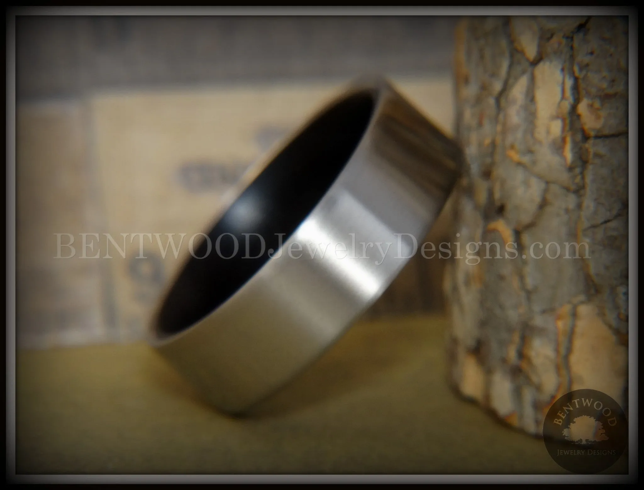 Bentwood Ring - Gaboon Ebony Core Ring and Surgical Grade Hypo-Allergenic Stainless Steel Exterior