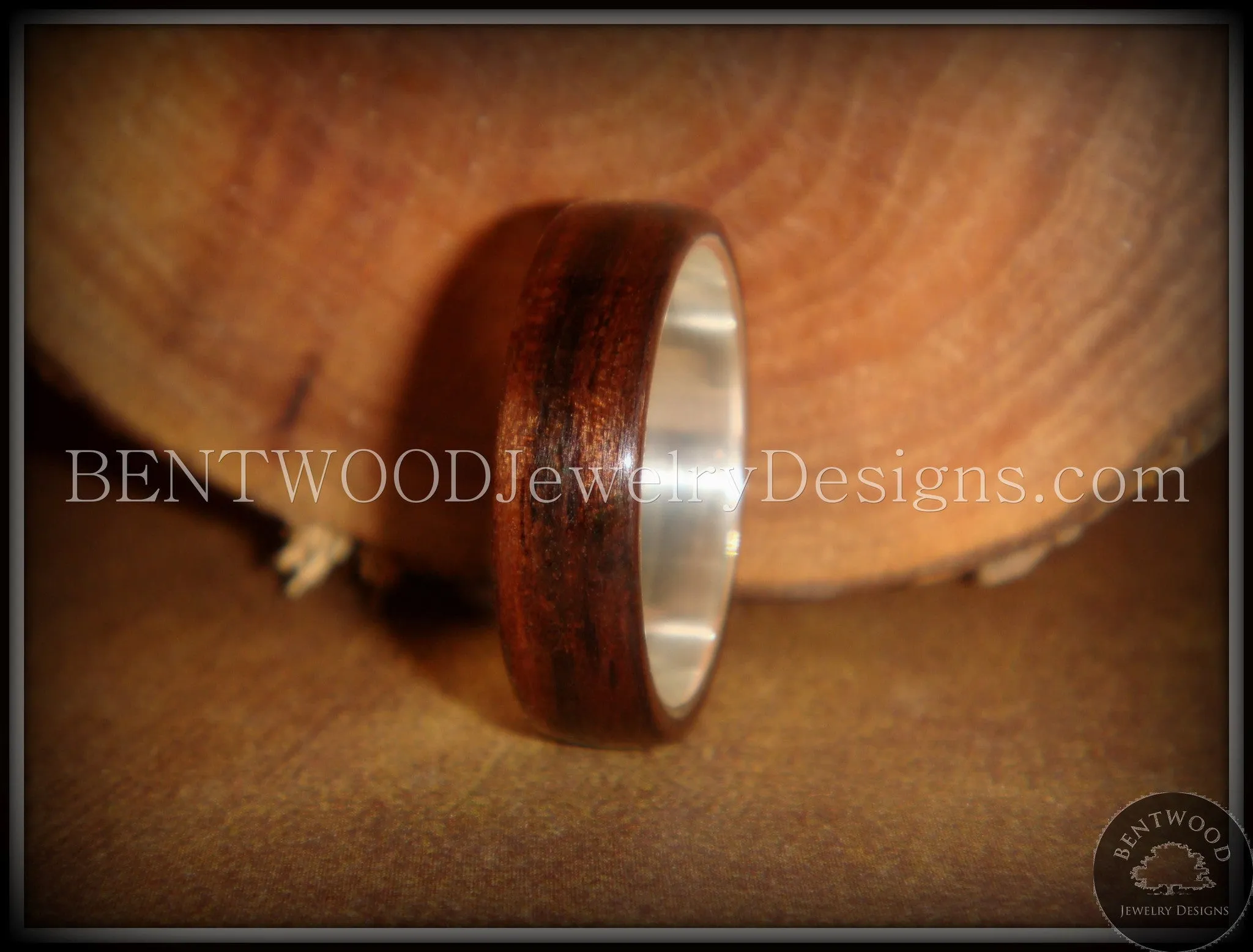 Bentwood Ring - Macassar Ebony Wood Ring with Wide Fine Silver Core