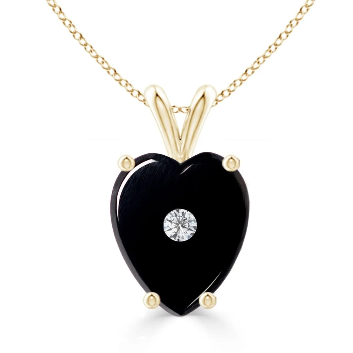 Black Onyx and Diamond Heart Necklace