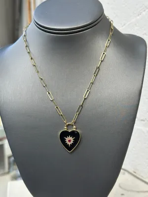 Black Onyx Heart Pendant Necklace