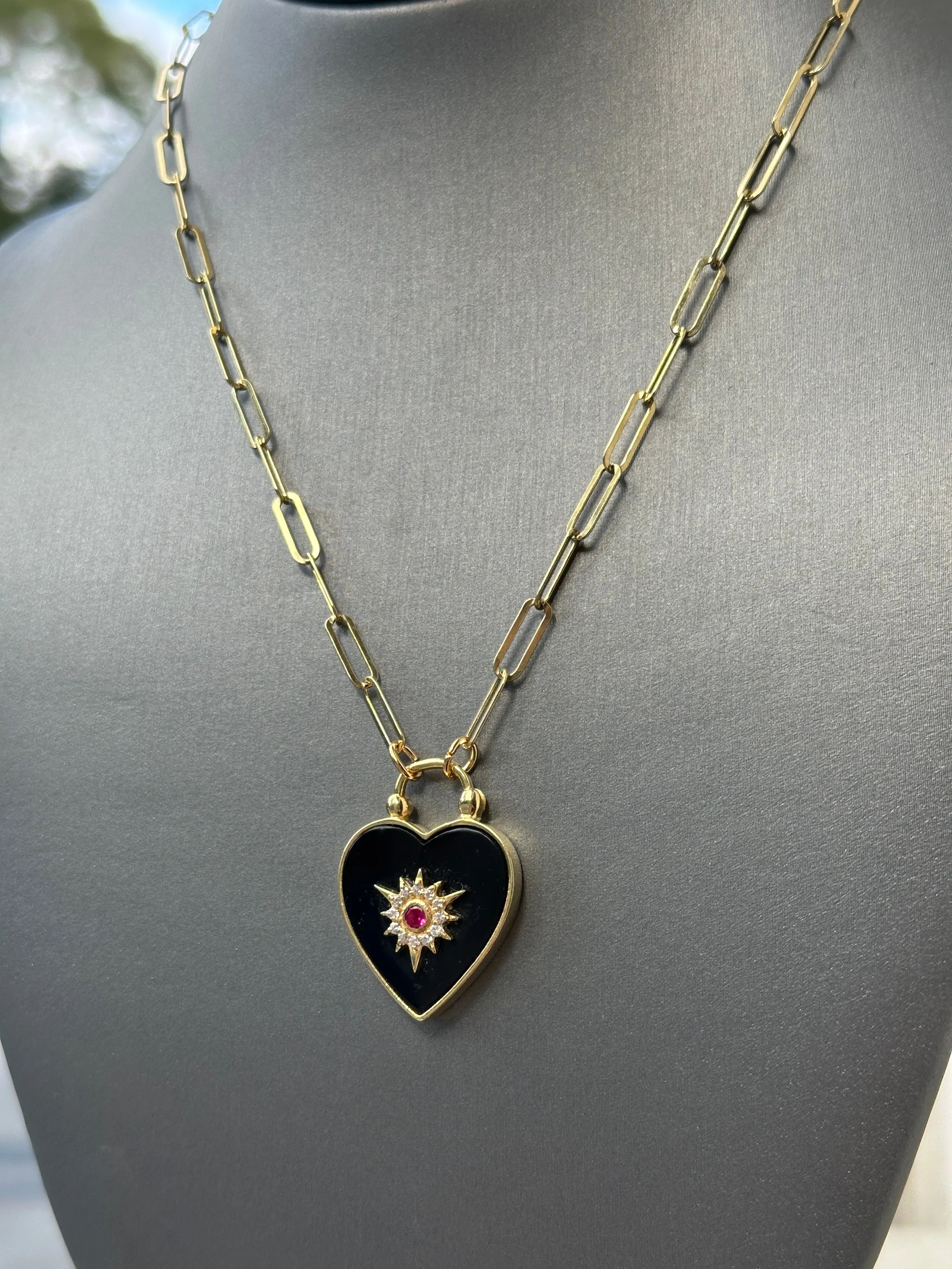 Black Onyx Heart Pendant Necklace