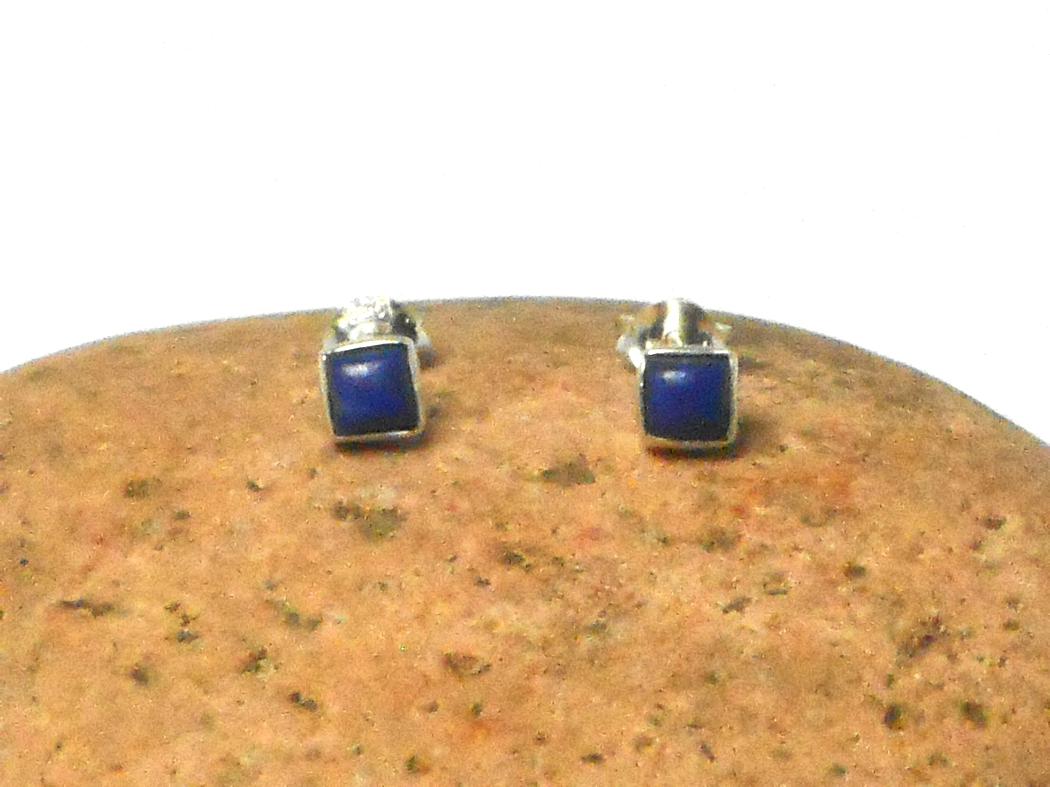 Blue LAPIS LAZULI Sterling Silver 925 Gemstone Square Stud Earrings - 4 mm