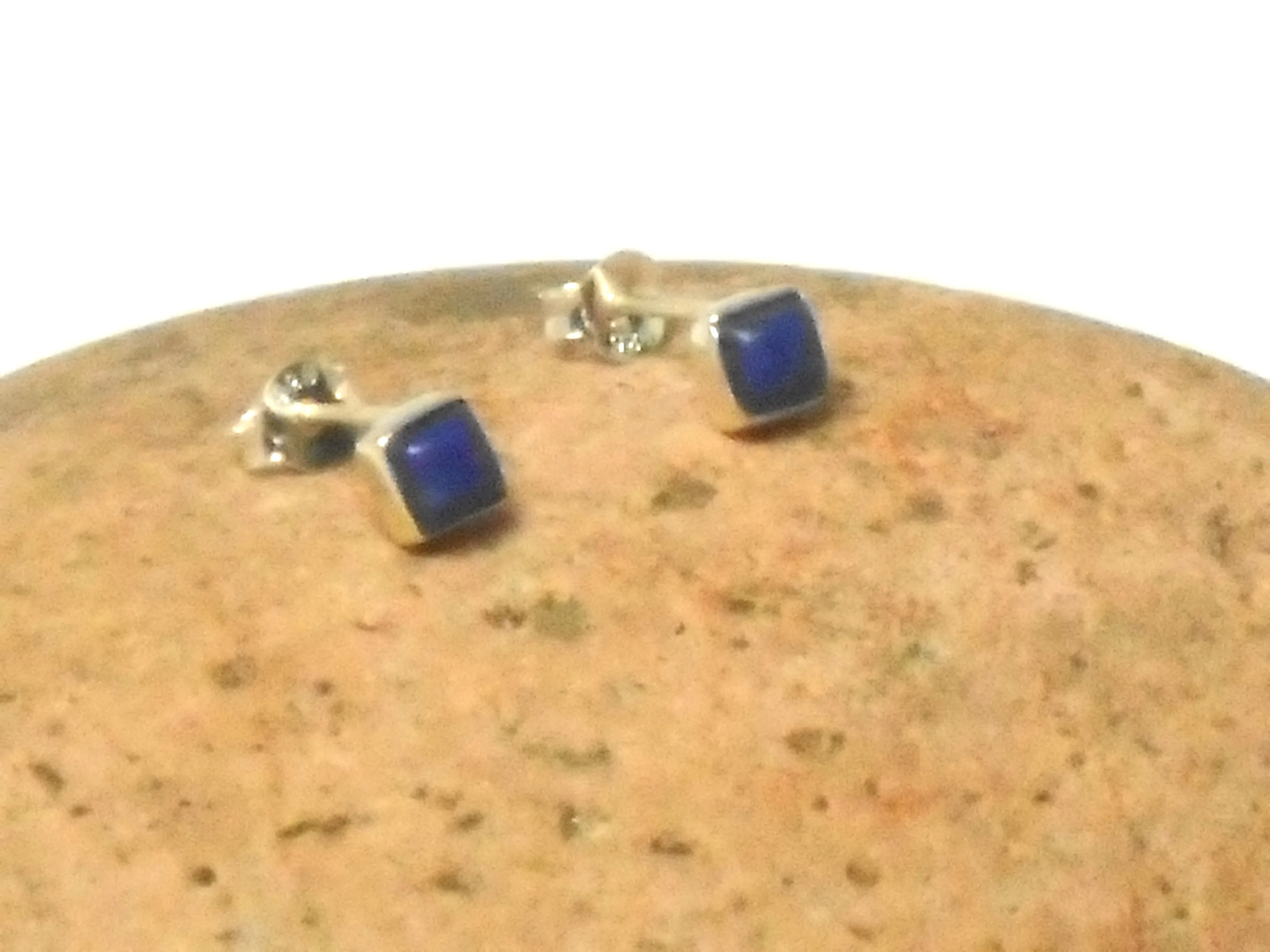 Blue LAPIS LAZULI Sterling Silver 925 Gemstone Square Stud Earrings - 4 mm