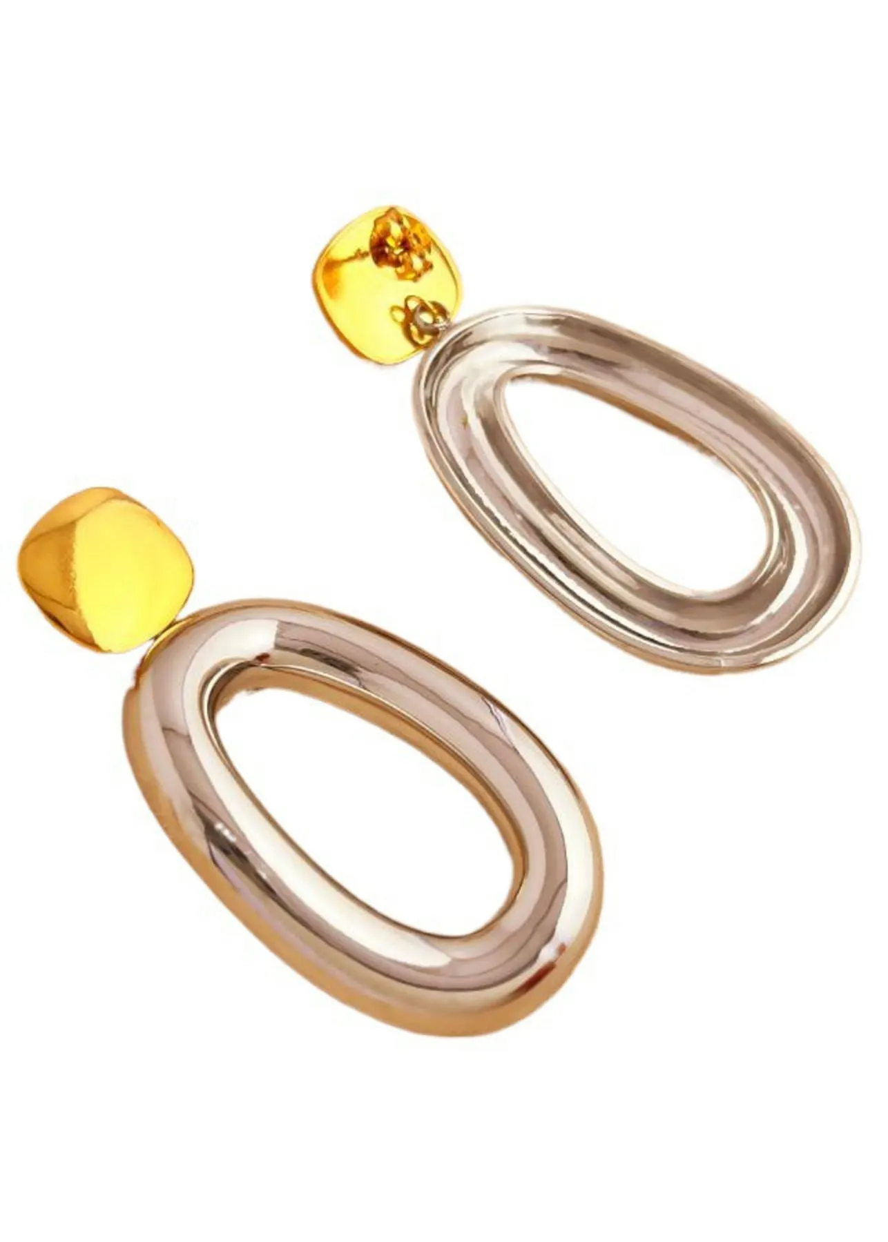Colorblock Gold Silver Oval Drop Earrings