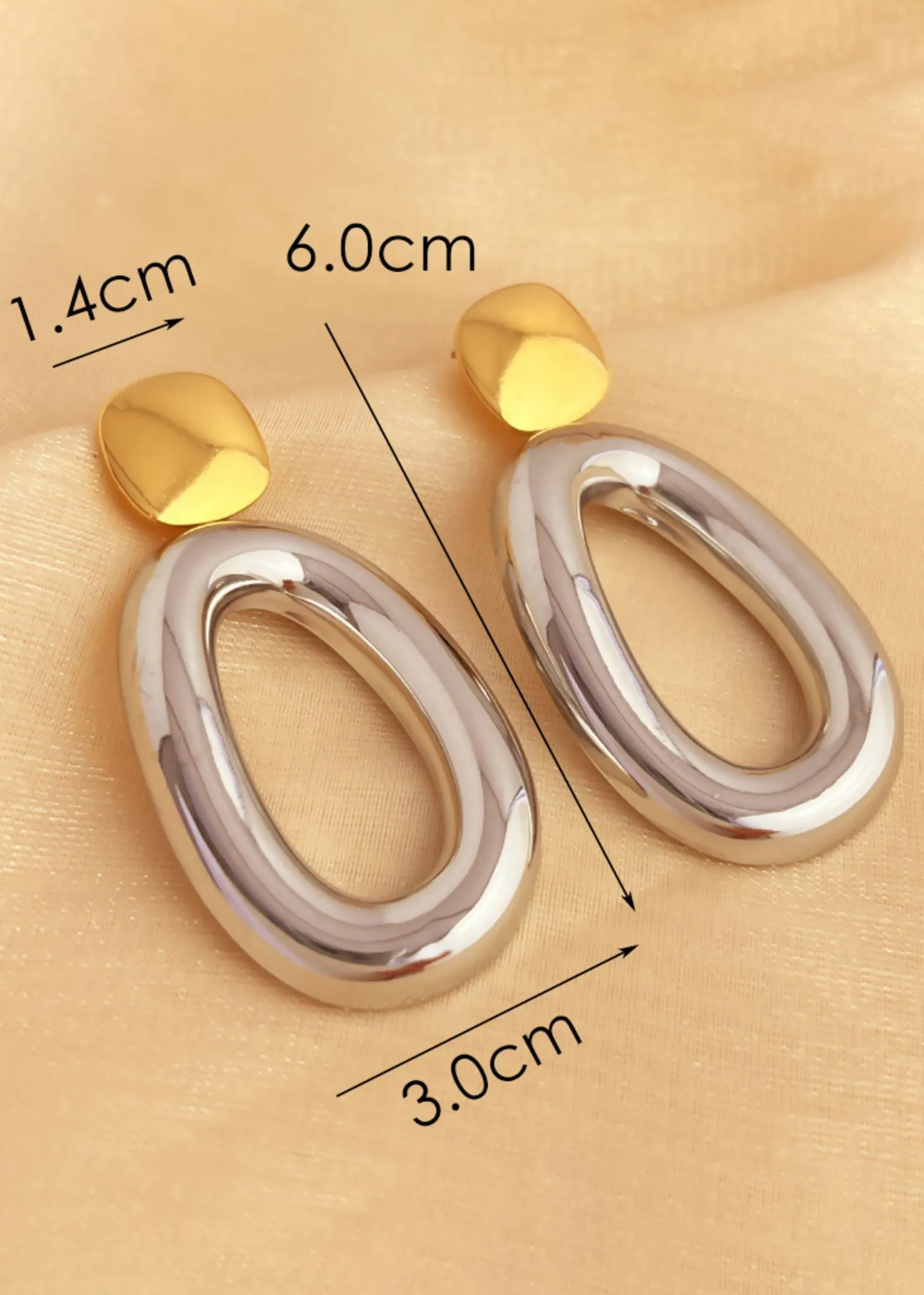 Colorblock Gold Silver Oval Drop Earrings