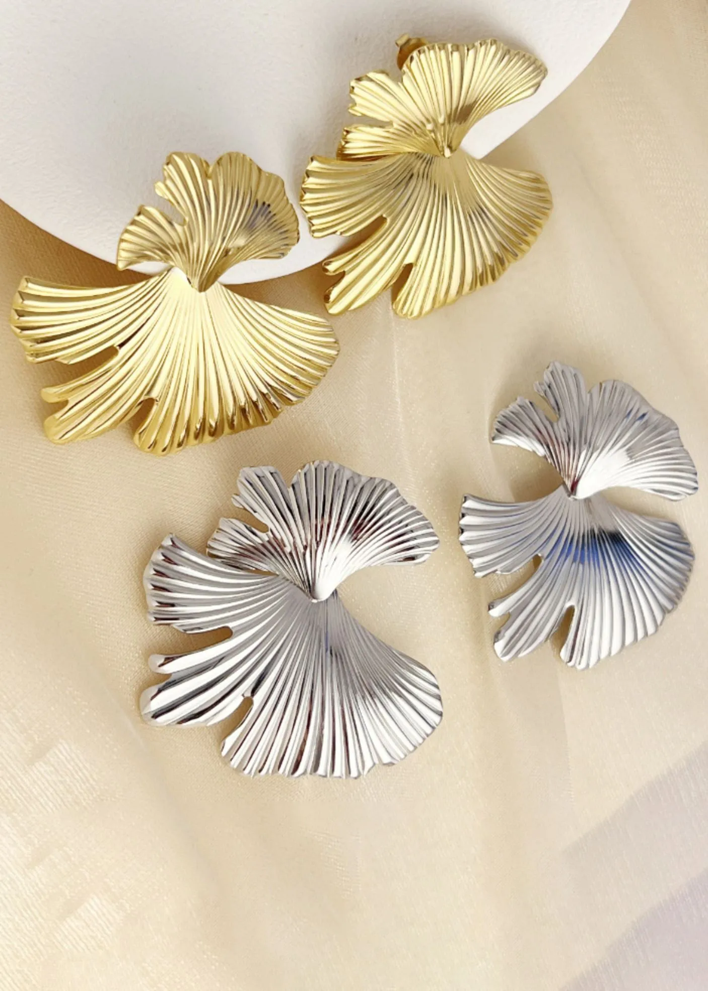 Cracked Leaf Stud Statement Earrings