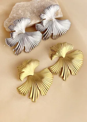 Cracked Leaf Stud Statement Earrings