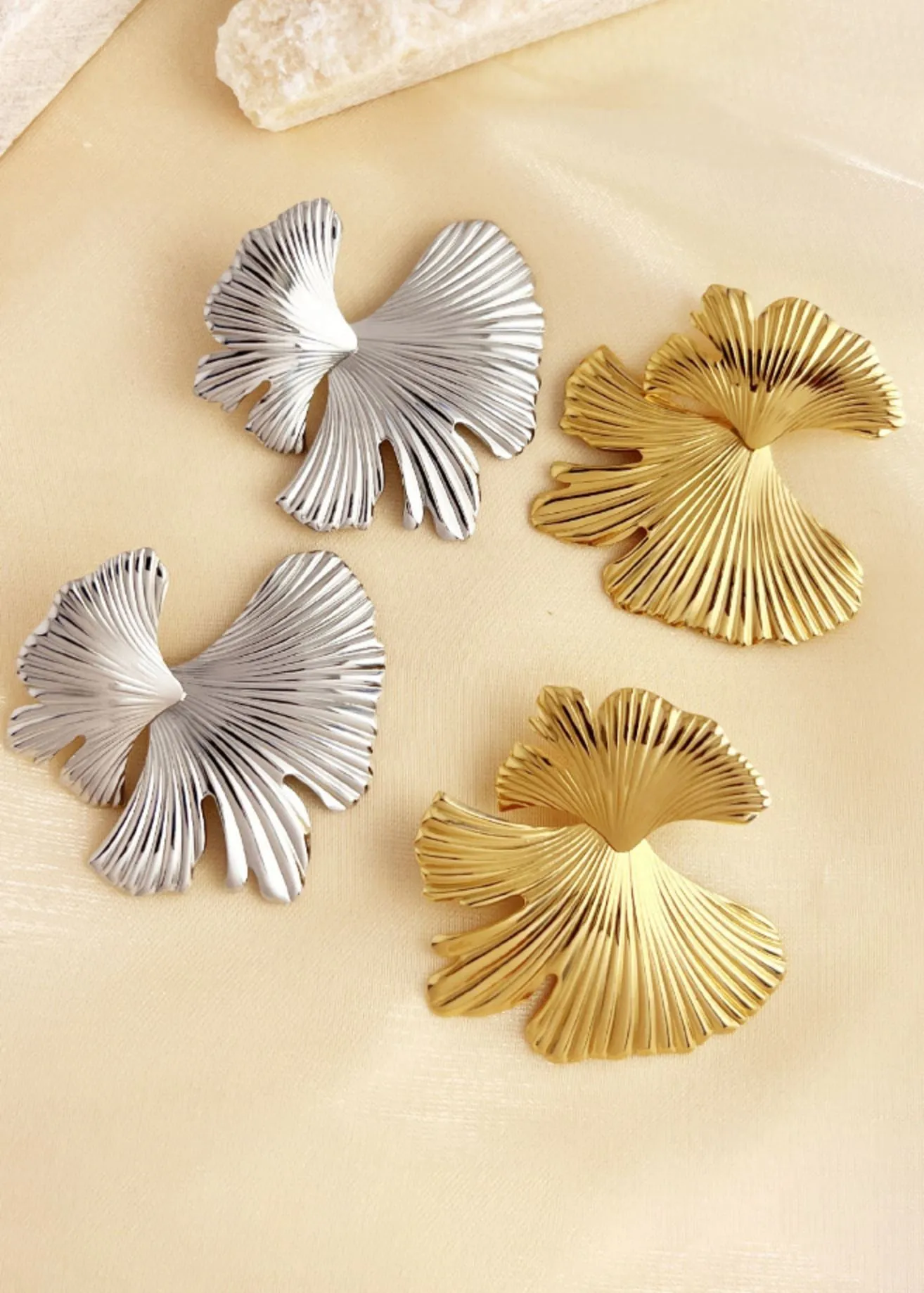 Cracked Leaf Stud Statement Earrings