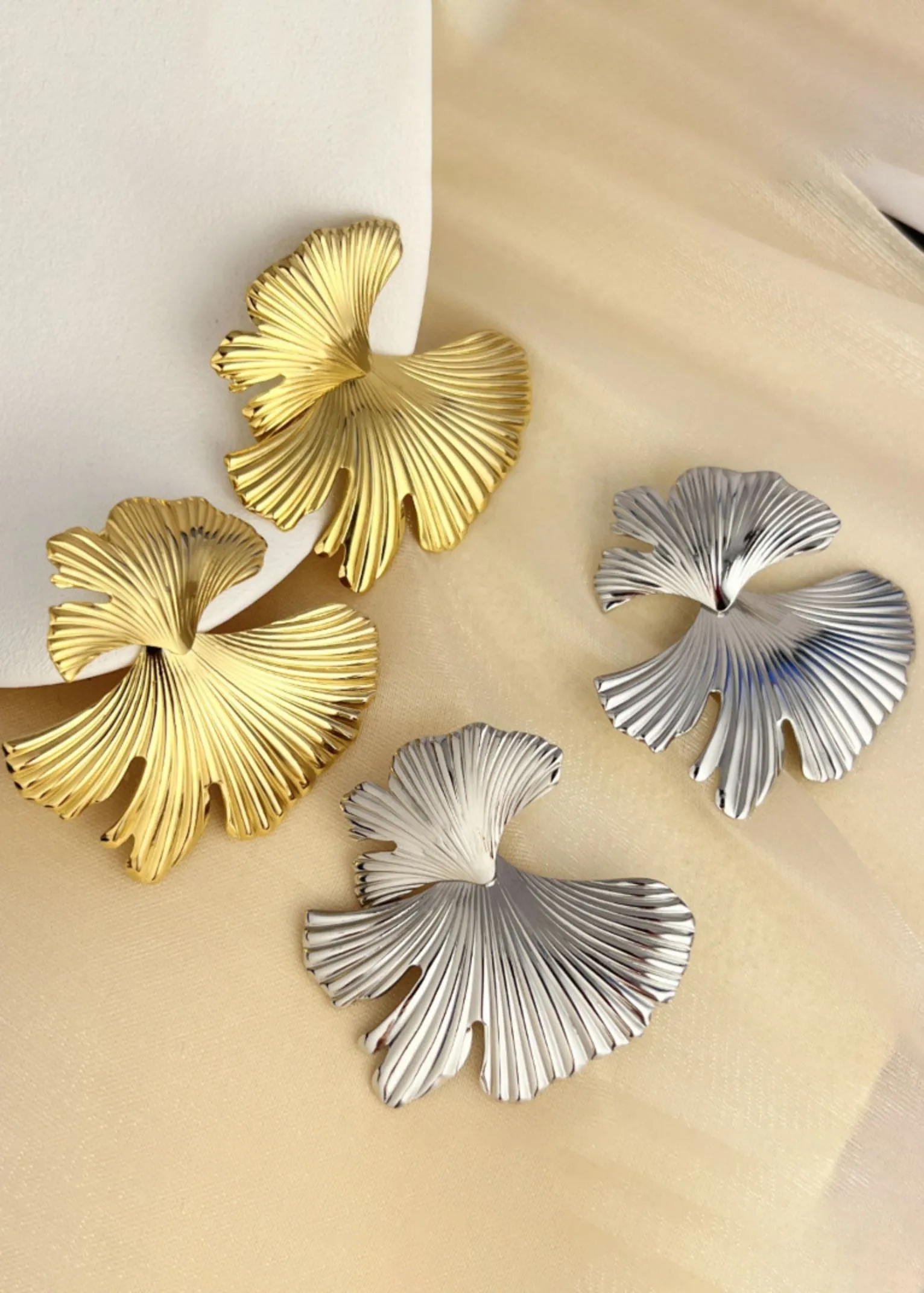 Cracked Leaf Stud Statement Earrings