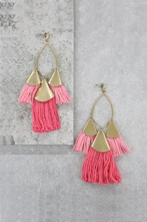 Ettika Pink Tassel Statement Earrings