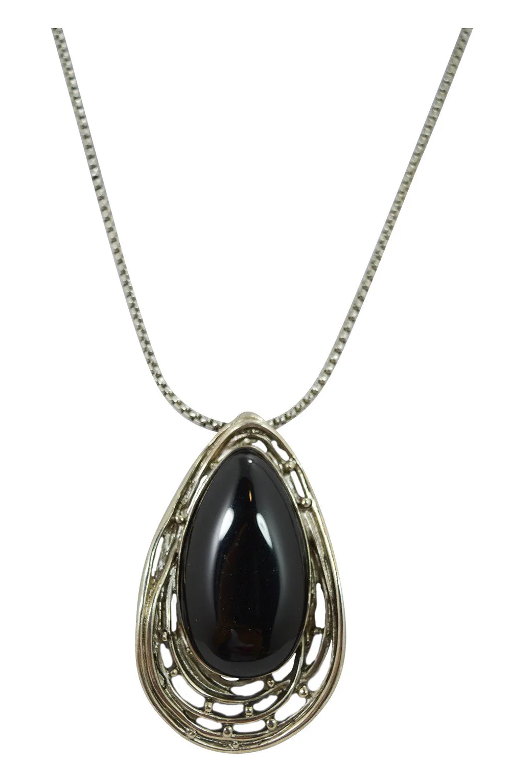 Gypsy Bohemian Chunky Black Onyx Stone Pendant Necklace and Earrings Set