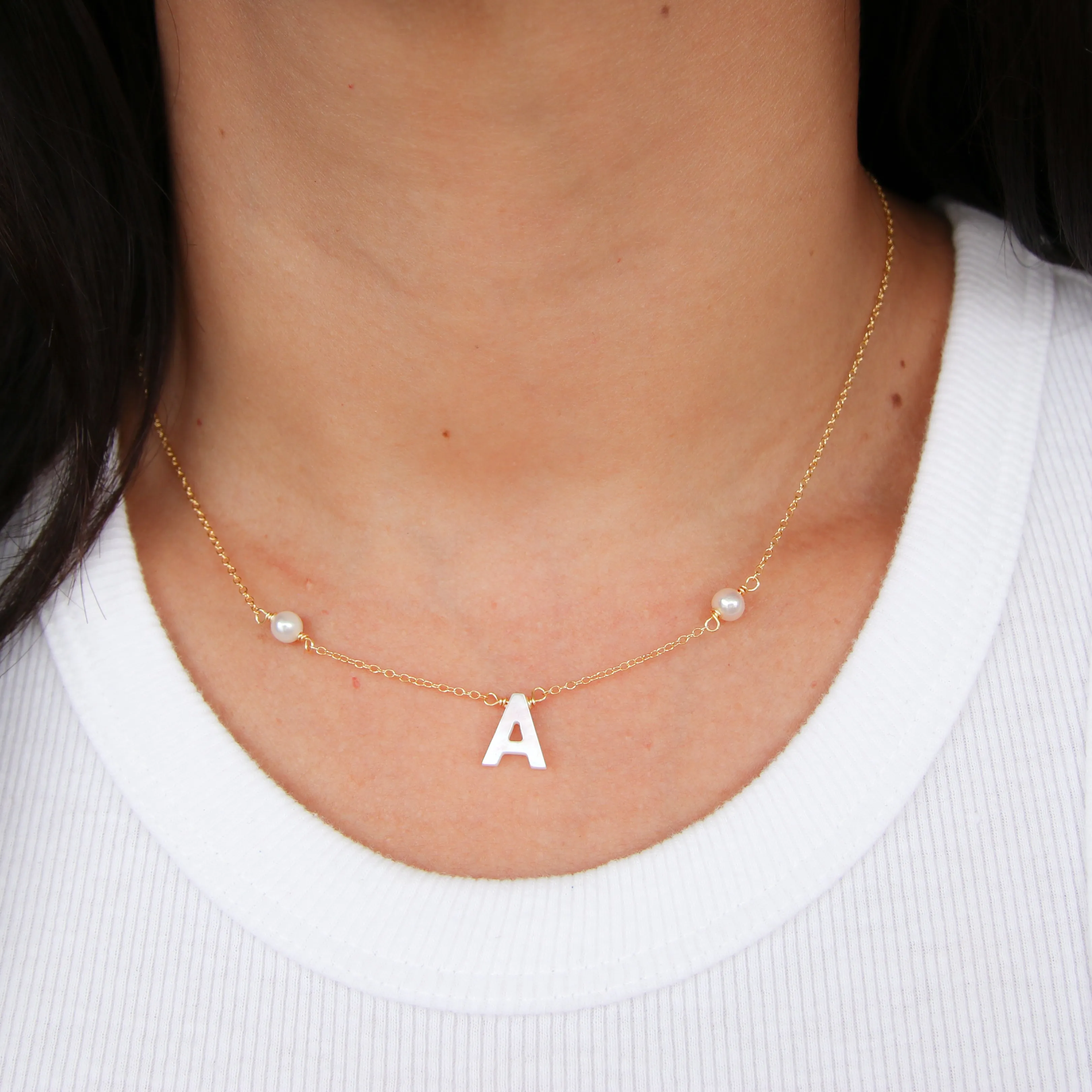 Nacre Initial & Pearls Necklace