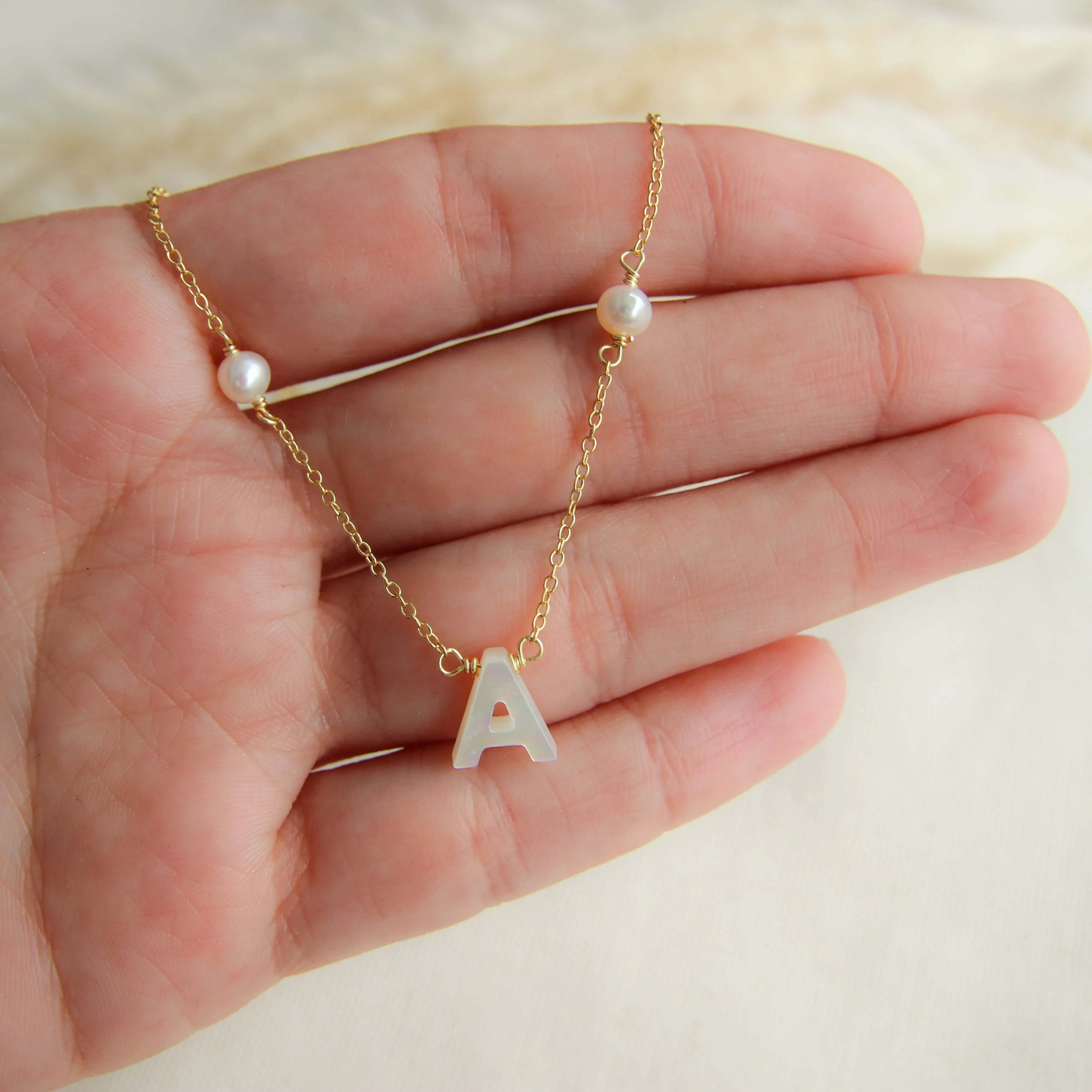 Nacre Initial & Pearls Necklace