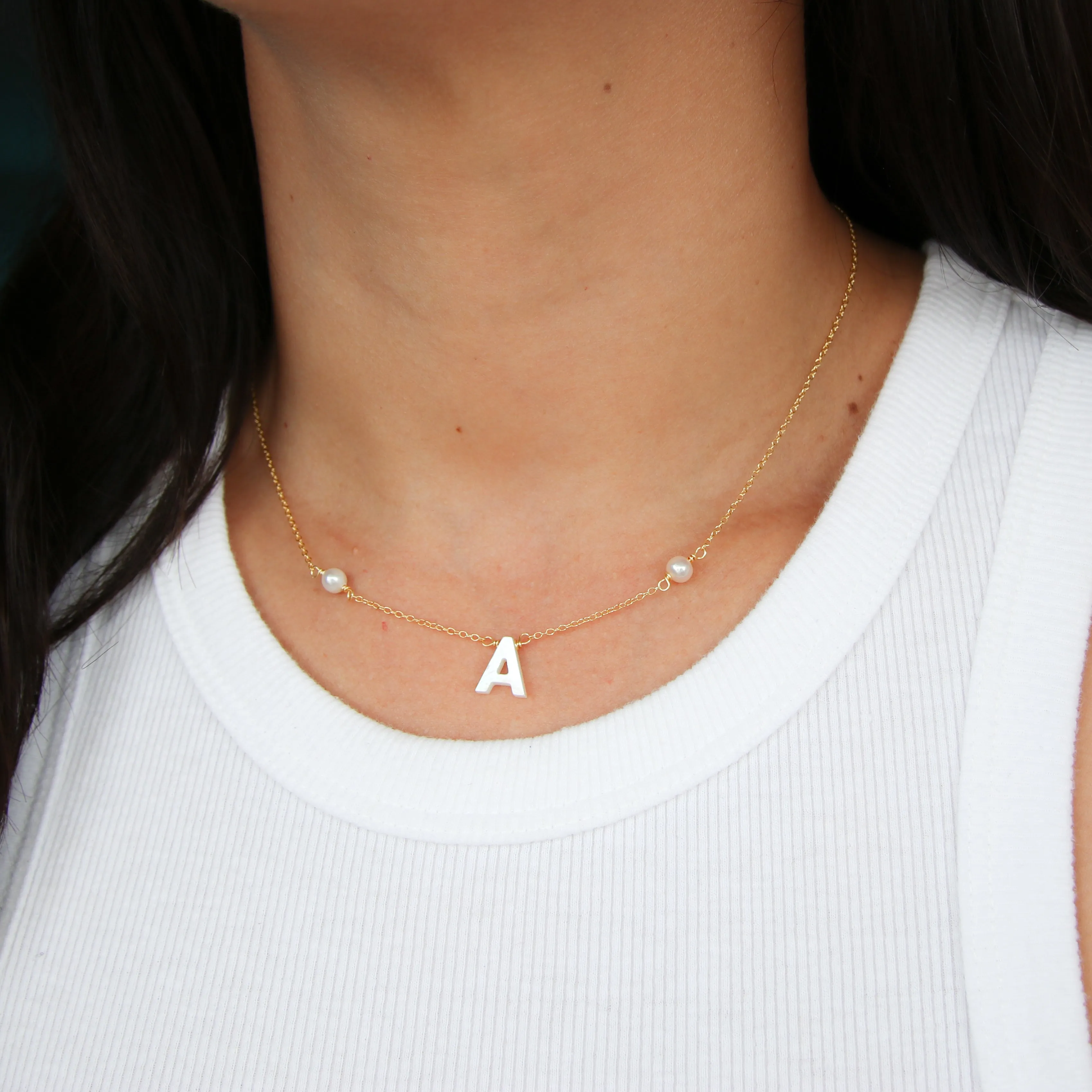Nacre Initial & Pearls Necklace