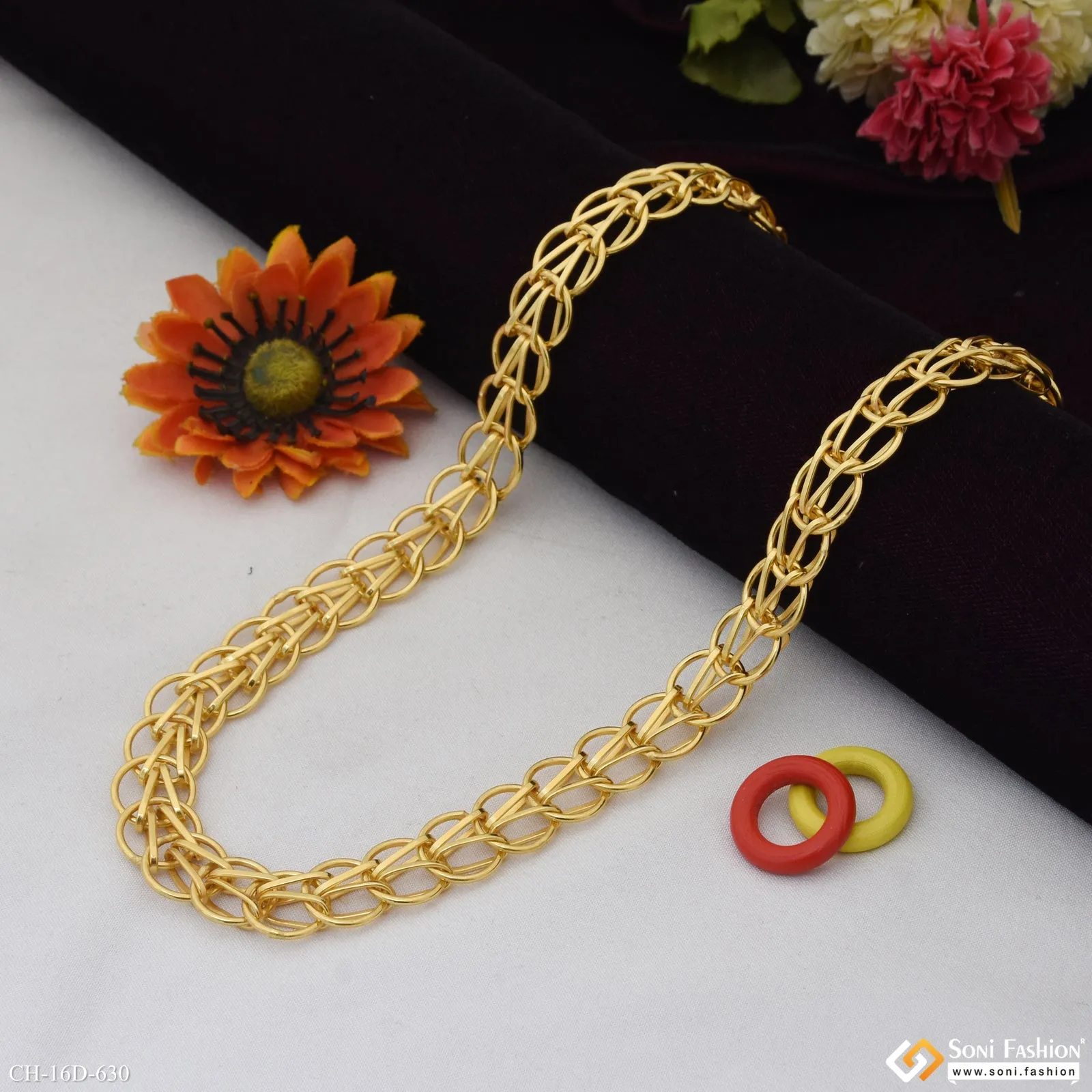 Ring Into Ring Fabulous Design Gold Plated Chain for Men - Style D630