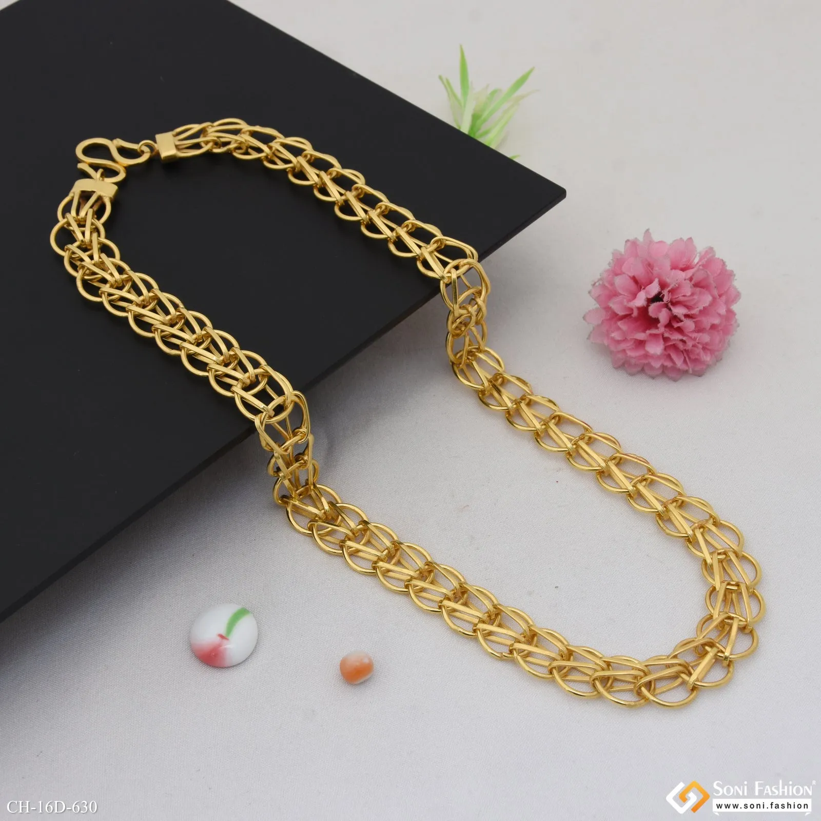 Ring Into Ring Fabulous Design Gold Plated Chain for Men - Style D630