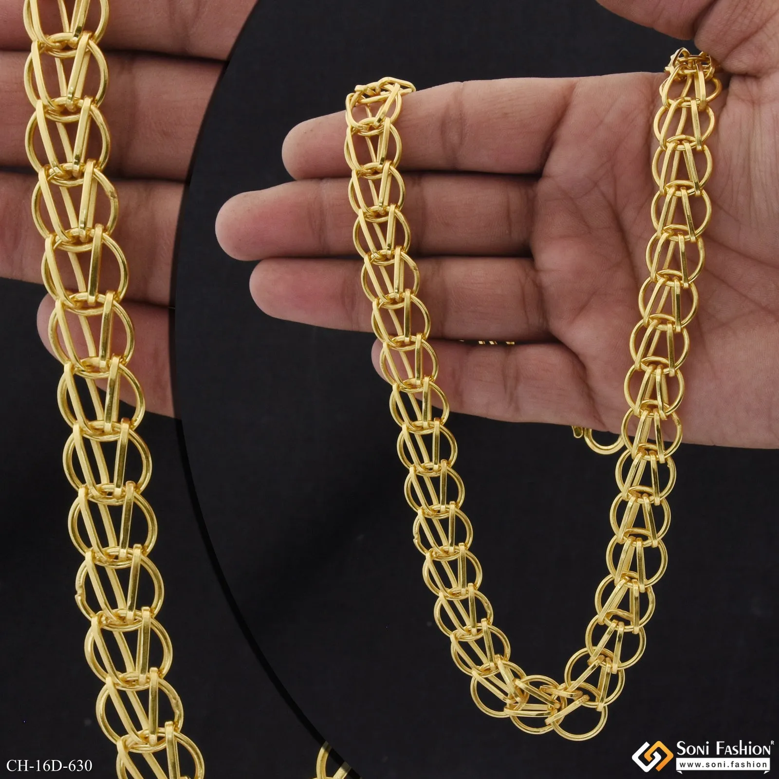 Ring Into Ring Fabulous Design Gold Plated Chain for Men - Style D630