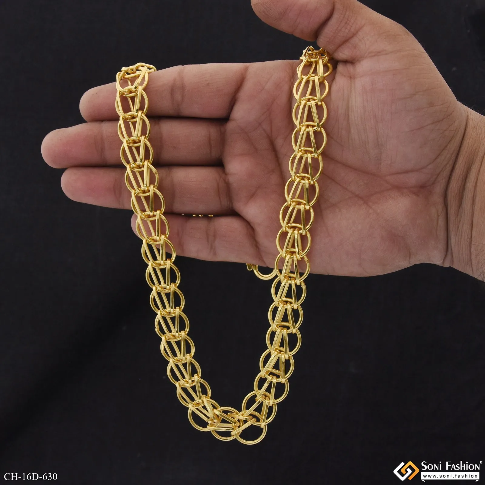 Ring Into Ring Fabulous Design Gold Plated Chain for Men - Style D630