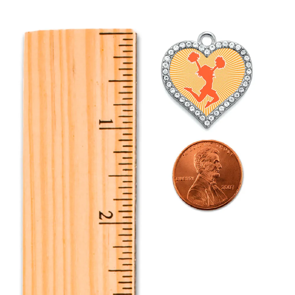 Silver Cheerleader - Orange Open Heart Charm Dangle Earrings
