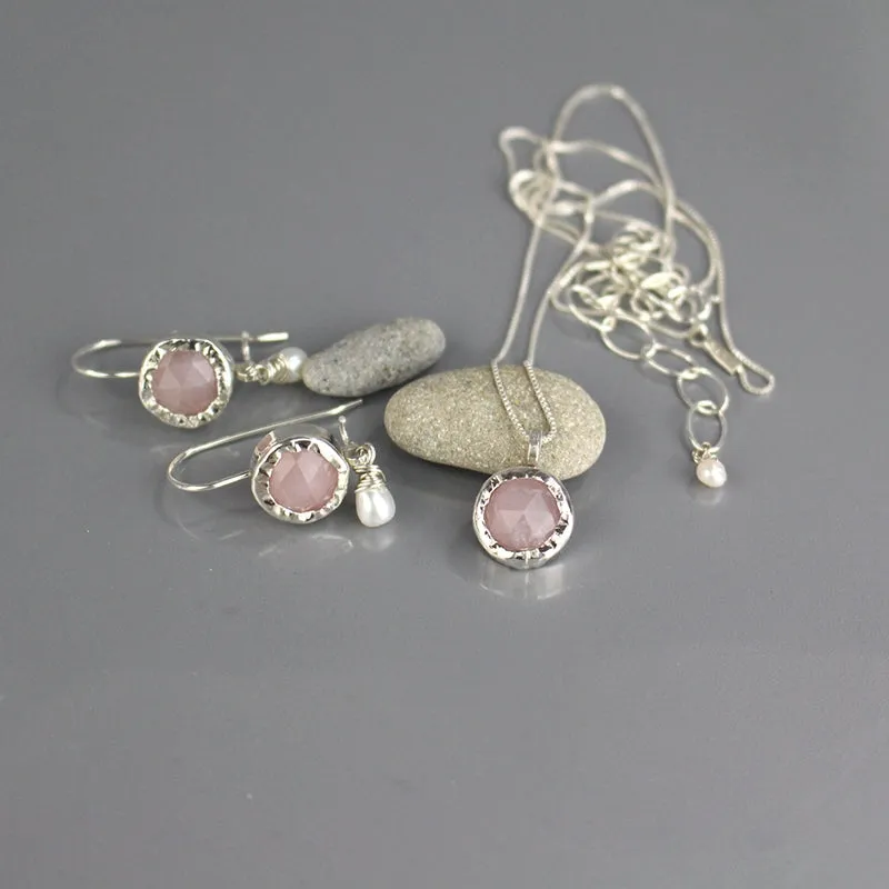 Silver Rose Quartz Jewelry Set