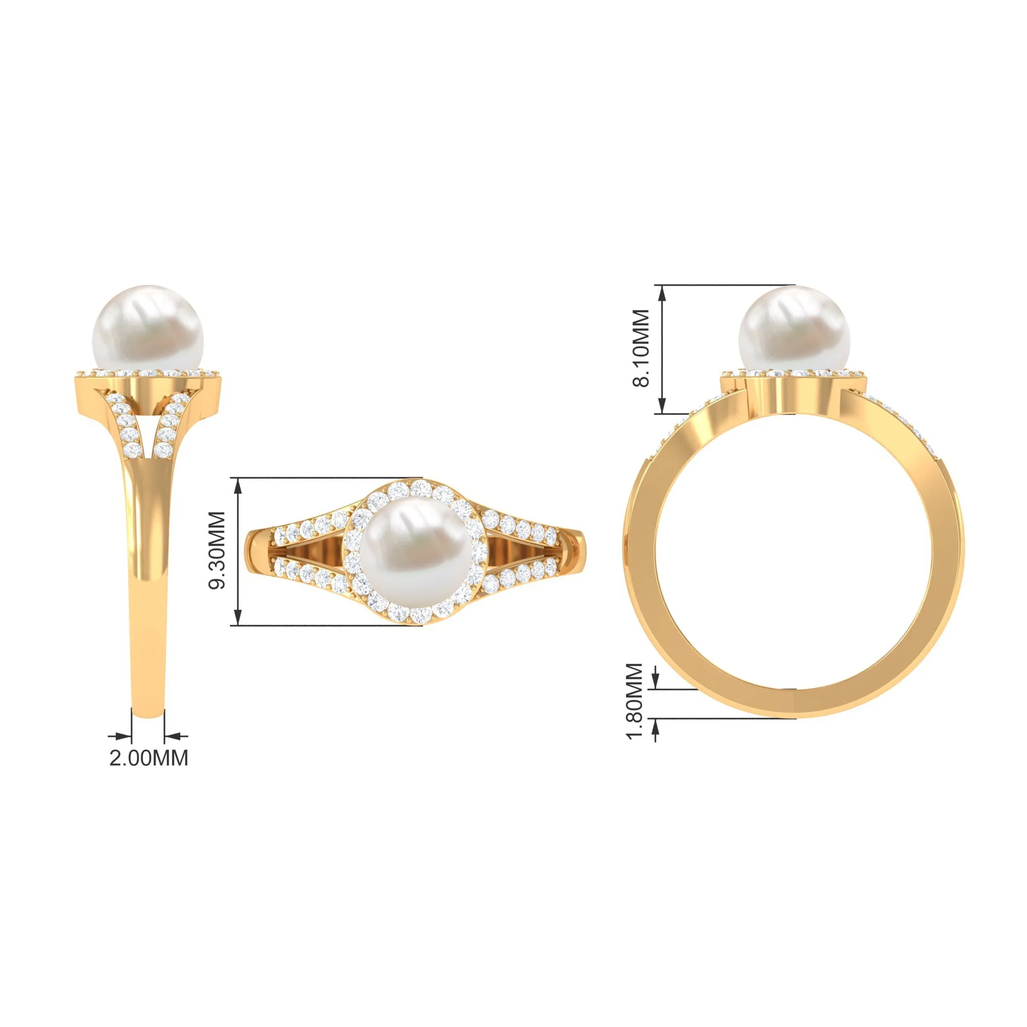 Split Shank Freshwater Pearl Engagement Ring with Diamond Halo