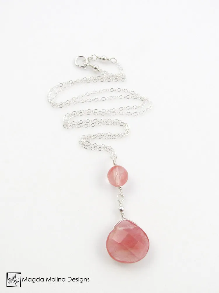 The Delicate Cherry Quartz Chain Necklace on Silver or Gold
