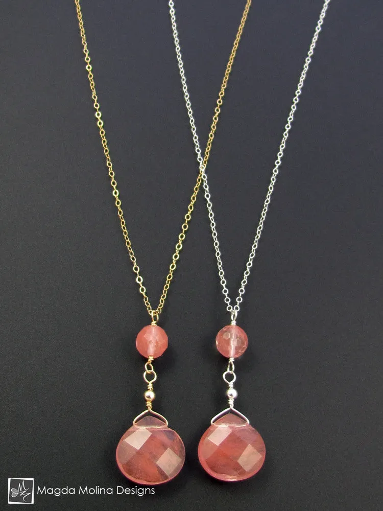 The Delicate Cherry Quartz Chain Necklace on Silver or Gold