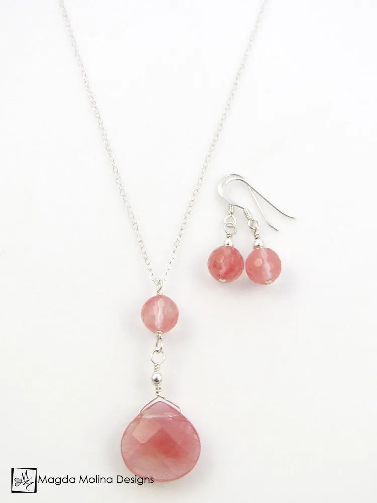 The Delicate Cherry Quartz Chain Necklace on Silver or Gold