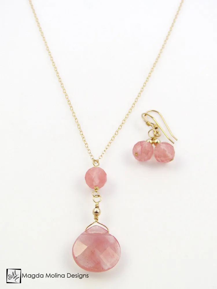 The Delicate Cherry Quartz Chain Necklace on Silver or Gold