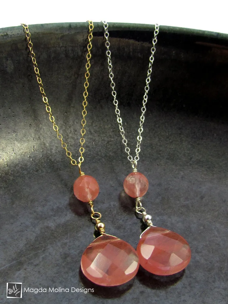 The Delicate Cherry Quartz Chain Necklace on Silver or Gold