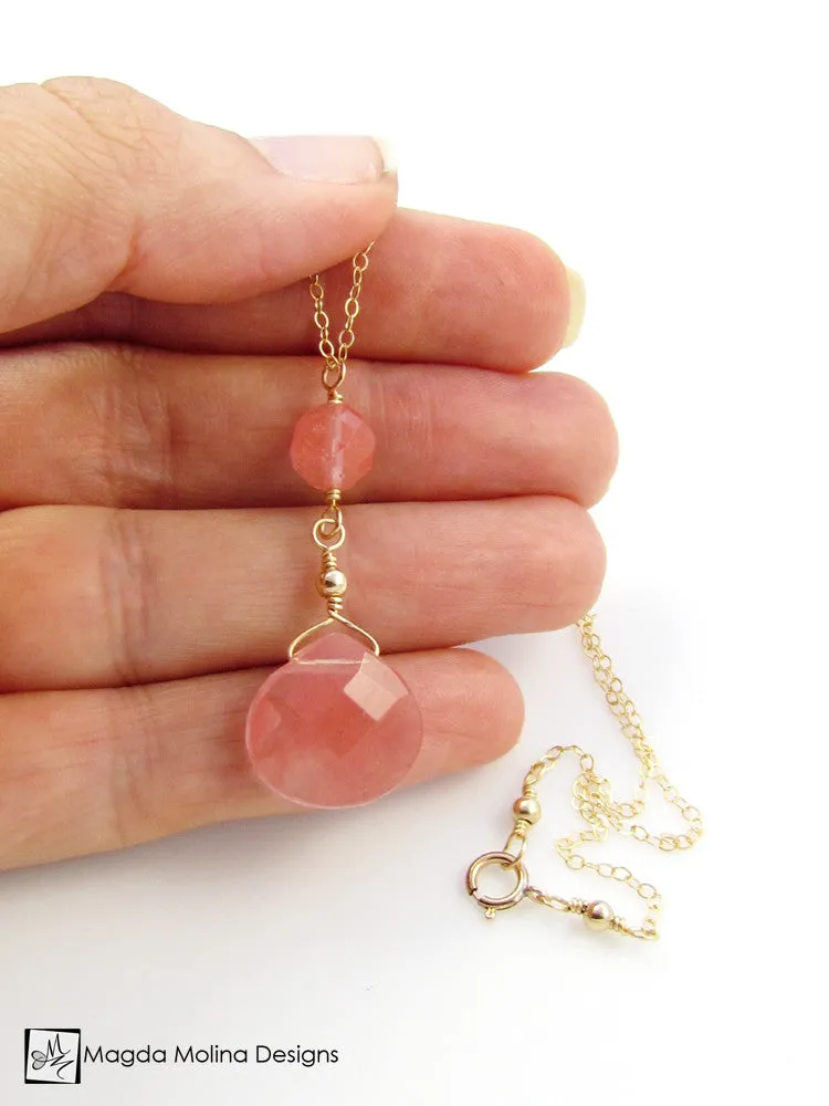 The Delicate Cherry Quartz Chain Necklace on Silver or Gold