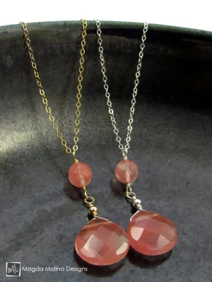 The Delicate Cherry Quartz Chain Necklace on Silver or Gold