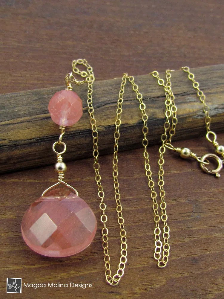 The Delicate Cherry Quartz Chain Necklace on Silver or Gold