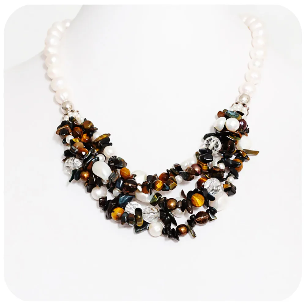 Tiger's Eye and Pearl Necklace